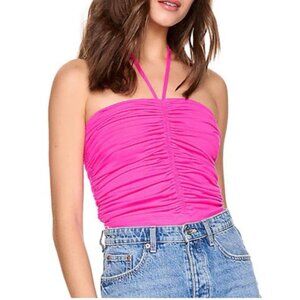 NEW Susana Monaco Strapless Halter Ruched Tube Top in Pink Glo Large $138